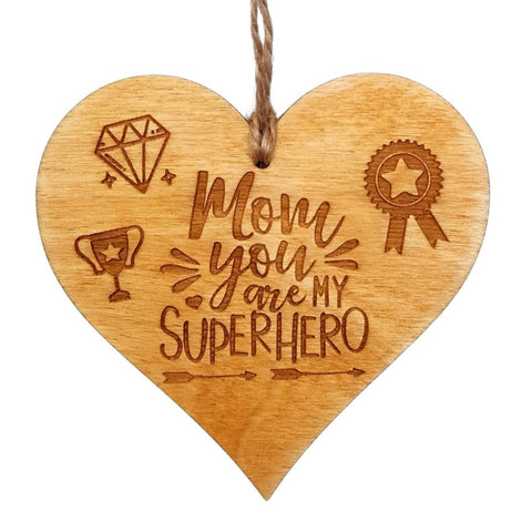 MOM SUPERHERO wooden heart