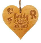 DADDY SUPERHERO wooden heart