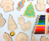 18pcs Wooden Christmas Ornaments Coloring Kit with candies