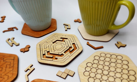 wooden jigsaw puzzle coasters