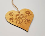 MOM SUPERHERO wooden heart