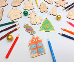 18pcs Wooden Christmas Ornaments Coloring Kit