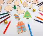 18pcs Wooden Christmas Ornaments Coloring Kit with candies